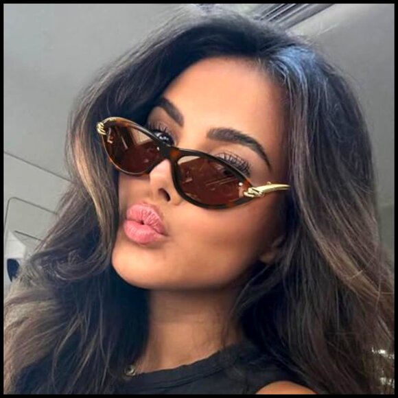 Gold Cat Eye Sunglasses with Metal Temples, UV Protection main image 4